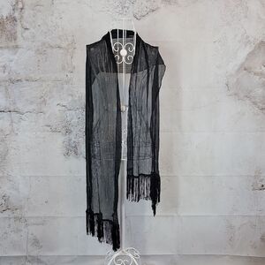 Mix It Scarf Or Wrap Black Sheer Metallic Thread With Fringe 17" X 72"